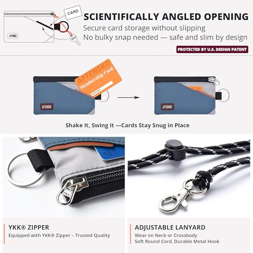 APTENSKO RFID Blocking Travel Wallet with Adjustable Lanyard, Small Nylon Zipper Pouch and Badge Holder for ID, Credit Cards, Cash, Keys, Commuters (SlateBlue+Grey) - Image 5