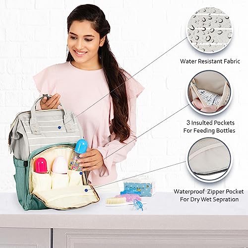 PACKNBUY Stylish Diaper Bag for Mothers for Travel, Hospital Bag for Delivery Women, Maternity Bag with Insulated Bottle Pockets, Spacious and Water Resistant Baby Diaper Bag (Green) - Image 2