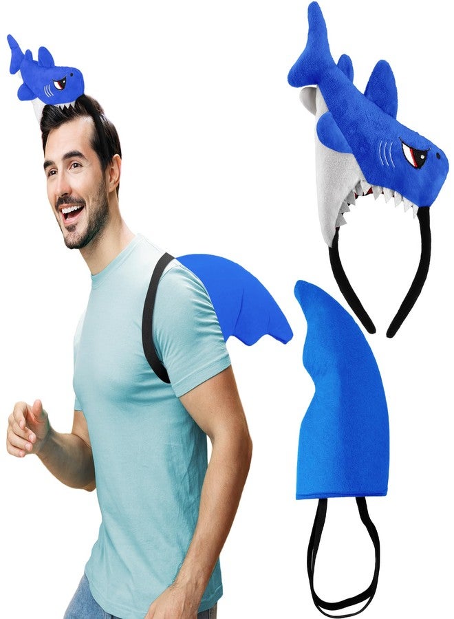 CraftyDream 2 Pcs Shark Costume Shark Hat Fin Headbands Plush Headband Ocean Animal Costume Halloween Cosplay Party Favors(Blue) - Image 1