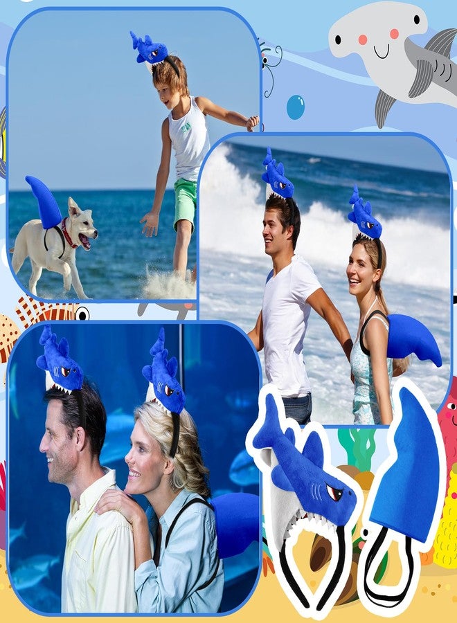 CraftyDream 2 Pcs Shark Costume Shark Hat Fin Headbands Plush Headband Ocean Animal Costume Halloween Cosplay Party Favors(Blue) - Image 3