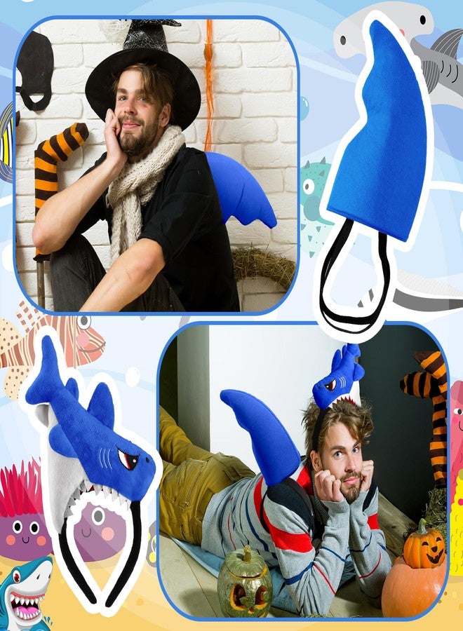 CraftyDream 2 Pcs Shark Costume Shark Hat Fin Headbands Plush Headband Ocean Animal Costume Halloween Cosplay Party Favors(Blue) - Image 4