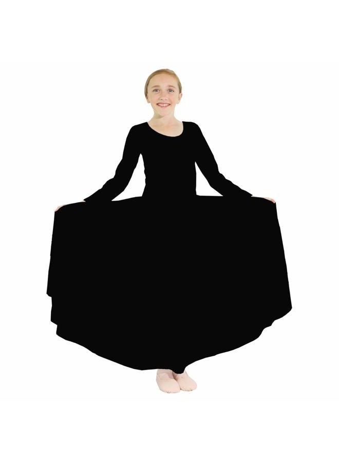 Danzcue Girls Praise Loose Fit Full Length Long Sleeve Dance Dress, Black, 12-14 - Image 1