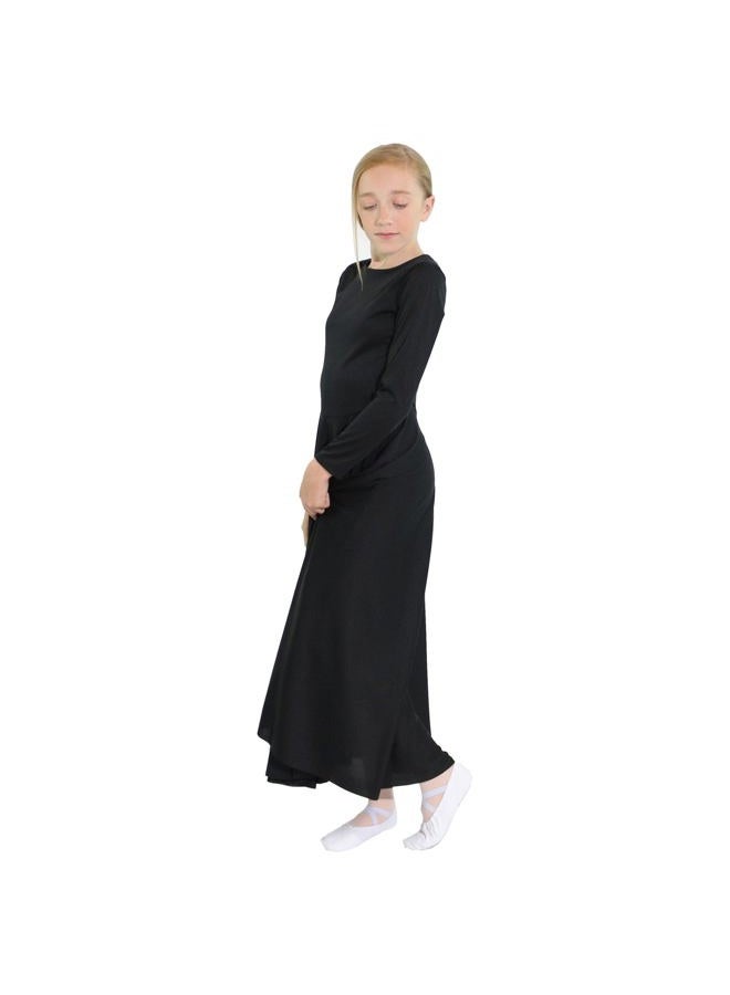 Danzcue Girls Praise Loose Fit Full Length Long Sleeve Dance Dress, Black, 12-14 - Image 3