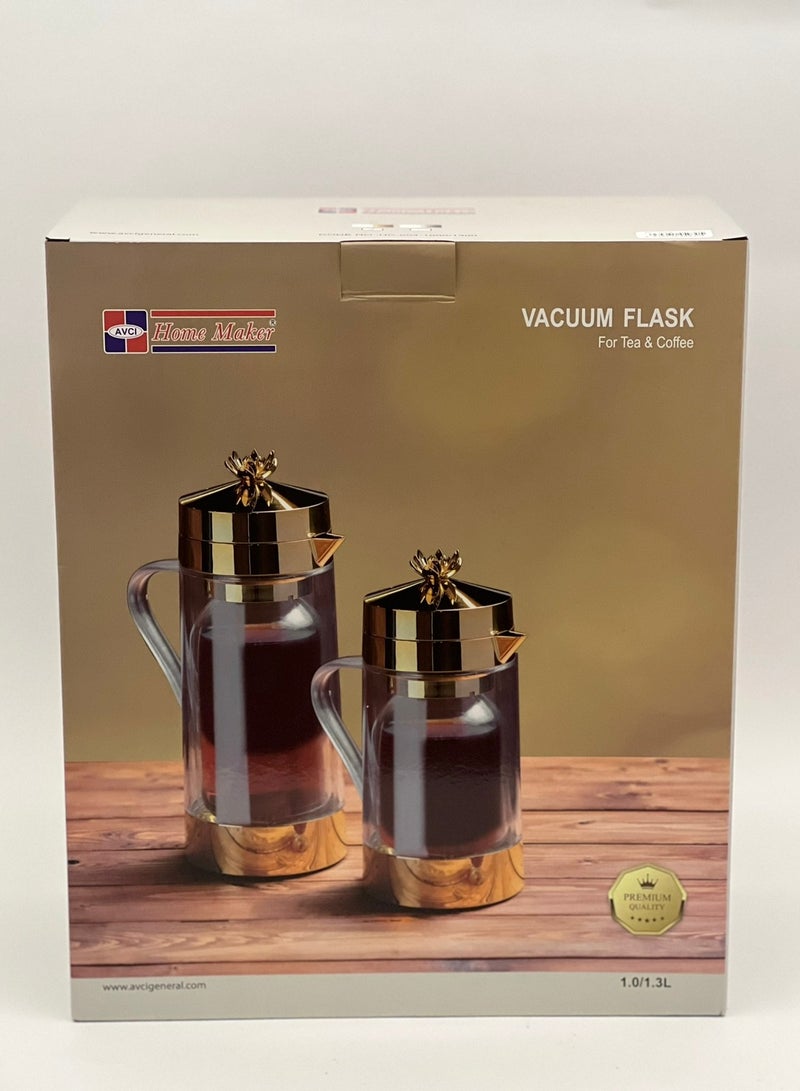 Home Maker زجاجة شاي وقهوة من قطعتين شفافة/ذهبية - Image 3