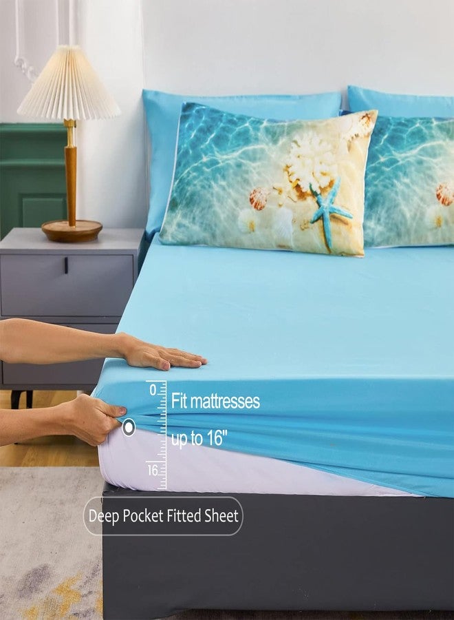 Bedbay Coastal Bedding Set Bed in a Bag Queen Beach Comforter Set 8 Pcs Turquoise Ocean Bed Set Lightweight Summer Comforter Queen Size Quilt Set Beach Room Decor for Teen Girls Women(Ocean,Queen) - Image 2