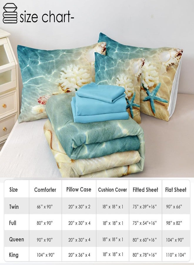 Bedbay Coastal Bedding Set Bed in a Bag Queen Beach Comforter Set 8 Pcs Turquoise Ocean Bed Set Lightweight Summer Comforter Queen Size Quilt Set Beach Room Decor for Teen Girls Women(Ocean,Queen) - Image 5