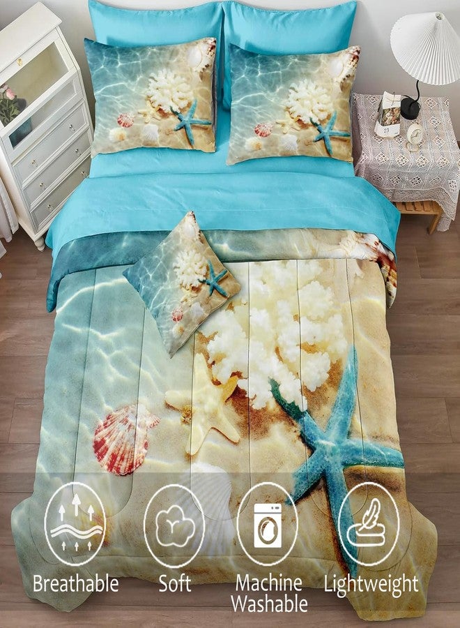 Bedbay Coastal Bedding Set Bed in a Bag Queen Beach Comforter Set 8 Pcs Turquoise Ocean Bed Set Lightweight Summer Comforter Queen Size Quilt Set Beach Room Decor for Teen Girls Women(Ocean,Queen) - Image 4