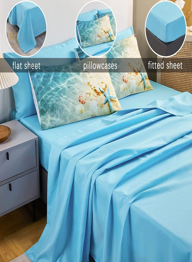 Bedbay Coastal Bedding Set Bed in a Bag Queen Beach Comforter Set 8 Pcs Turquoise Ocean Bed Set Lightweight Summer Comforter Queen Size Quilt Set Beach Room Decor for Teen Girls Women(Ocean,Queen) - Image 3
