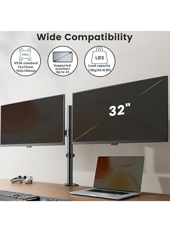 ستاند مزدوج للشاشتين – حامل مكتب لشاشتين حتى 32 بوصة – متوافق مع VESA – مناسب للمكتب أو العمل من المنزل - Image 3
