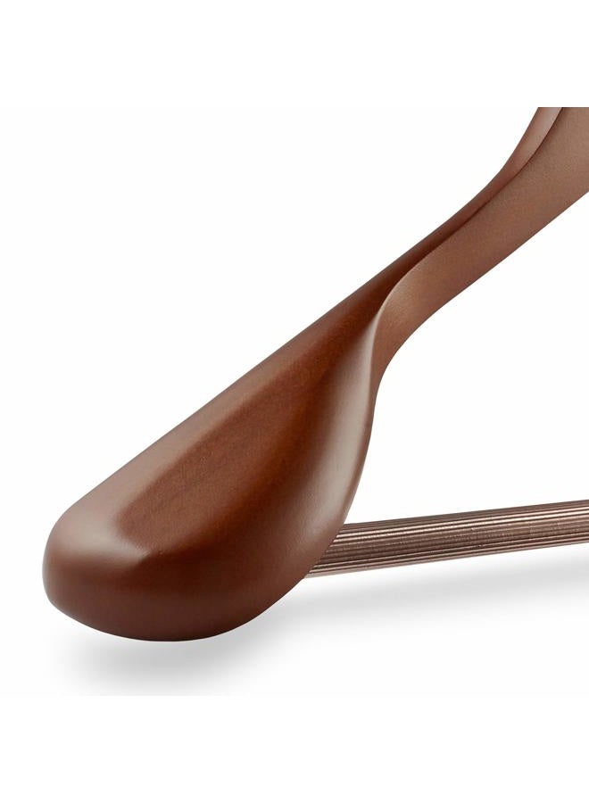 Casafield 6 Walnut Wide Shoulder Wooden Suit Hangers - Premium Lotus Wood, Non-Slip Pant Bar & Chrome Swivel Hook for Dress Clothes, Coats, Jackets, Pants, Shirts, Skirts - Image 3