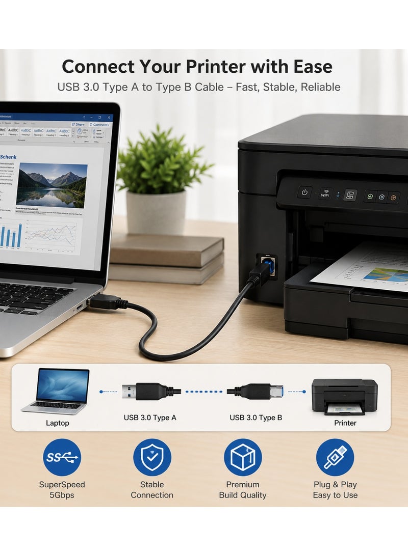 فوجيشكا كيبل USB 3.0 من Type-A إلى Type-B فائق السرعة 5Gbps – متوافق مع الطابعات والماسحات الضوئية وعلب الهارد الخارجية وواجهات الصوت – 1.5 متر - Image 5