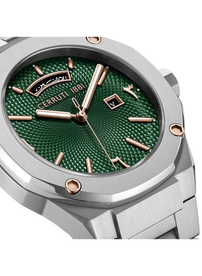 CERRUTI 1881 Men's Razzuolo 41mm Green Dial Stainless Steel Bracelet Analog Watch For Men