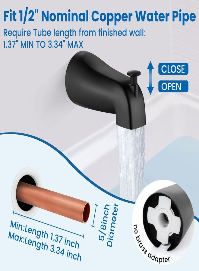 Airuida طقم زينة صمام الدش الدائري Airuida مع صنبور حوض استحمام قابل للسحب ومقبض واحد مثبت على الحائط مع خيط ذكر وصمام خلاط حوض استحمام من النحاس الصلب باللون الأسود غير اللامع - Image 4