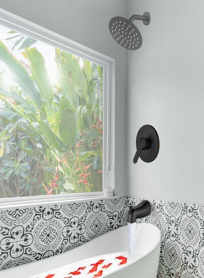 Airuida طقم زينة صمام الدش الدائري Airuida مع صنبور حوض استحمام قابل للسحب ومقبض واحد مثبت على الحائط مع خيط ذكر وصمام خلاط حوض استحمام من النحاس الصلب باللون الأسود غير اللامع - Image 3