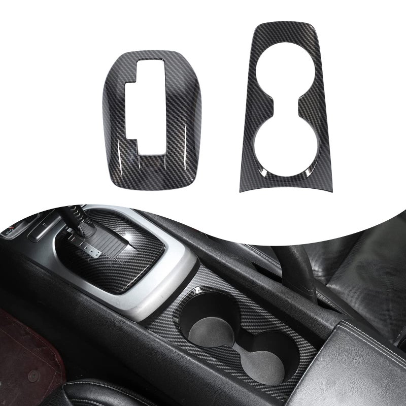 SQQP Carbon Fiber Front Cup Holder Panel Trim Gear Shift Box Trim Cover Kit for 20102015 Chevrolet Chevy Camaro