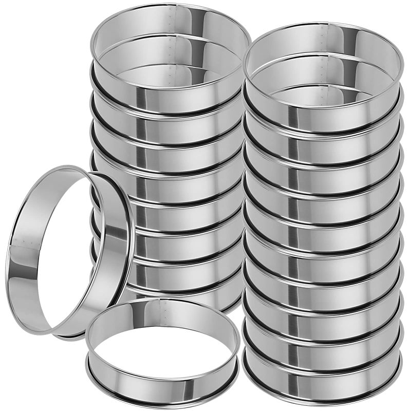 MUKLEI MUKLEI 20 Pack 4 Inch English Muffin Rings Double Rolled Tart Ring Stainless Steel Crumpet Rings Nonstick Metal Round Ring Pastry Mold for Baking Silver 