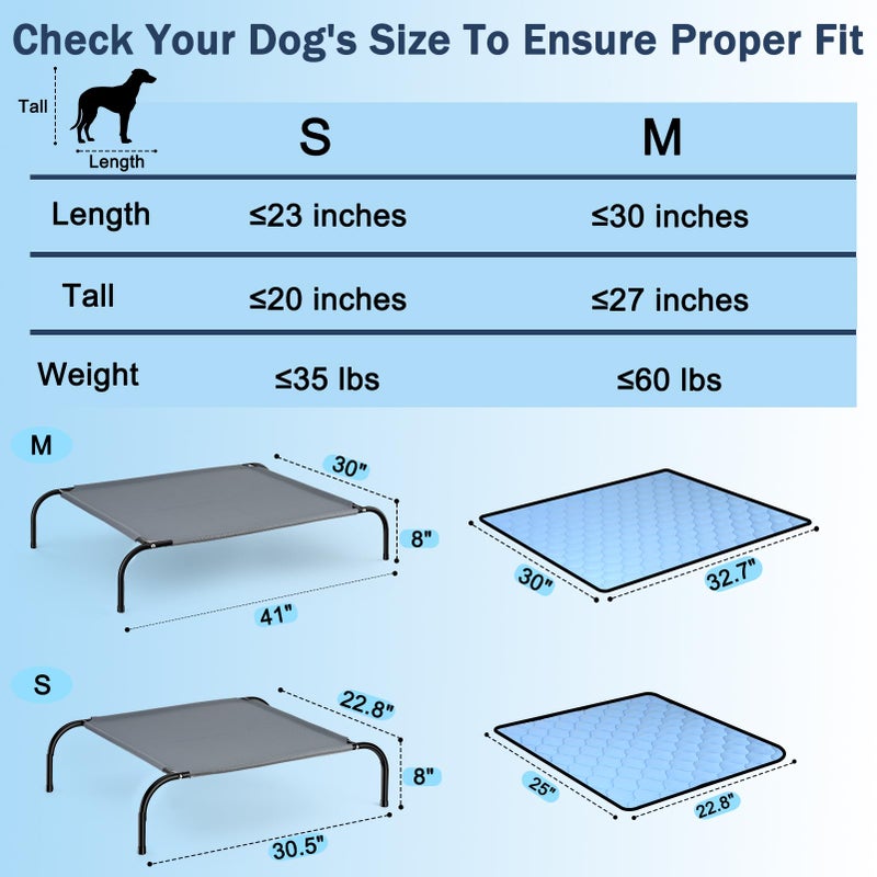 SZEE Raised Dog Bed with Detachable 2-Sided Cooling/Warming Waterproof Mat, Elevated Dog Cot Bed for Medium Sized Breeds with Durable Steel Frame & Sturdy Teslin Mesh, Outdoor & Indoor All-Season Use - Image 4