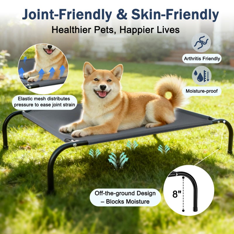 SZEE Raised Dog Bed with Detachable 2-Sided Cooling/Warming Waterproof Mat, Elevated Dog Cot Bed for Medium Sized Breeds with Durable Steel Frame & Sturdy Teslin Mesh, Outdoor & Indoor All-Season Use - Image 5