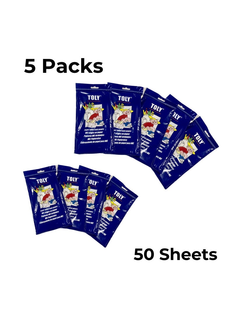 Toly Kids 50 - Toilet Seat Covers for Toddlers & Kids | Cute Cartoon Designs, Disposable & Eco-Friendly (50 Sheets, 5 Packs) | Ideal for Potty Training & Travel - Image 2