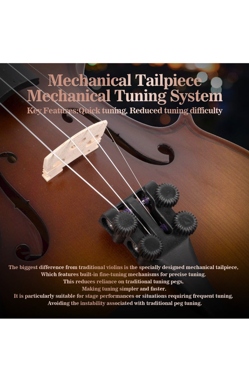 4/4 Full Size Violin - Natural Matte Finish - Mechanical Tailpiece for Easy Tuning - Solid Maple Wood - Image 3