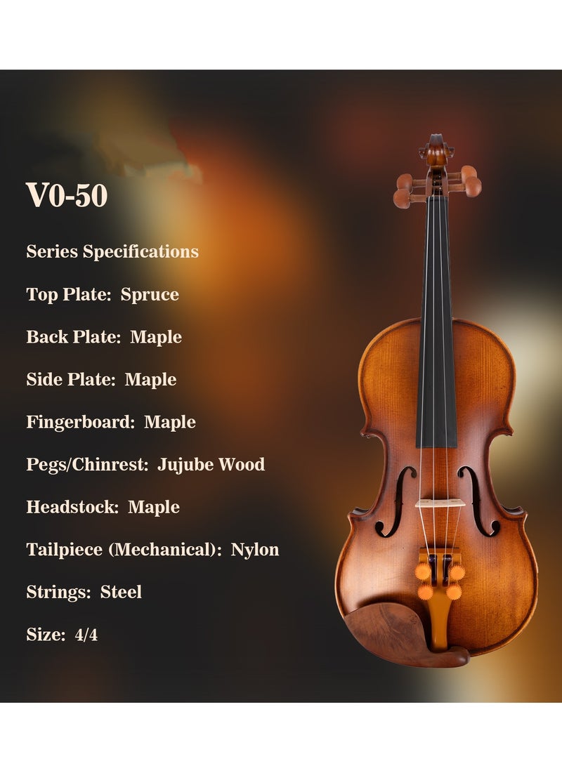4/4 Full Size Violin - Natural Matte Finish - Mechanical Tailpiece for Easy Tuning - Solid Maple Wood - Image 2