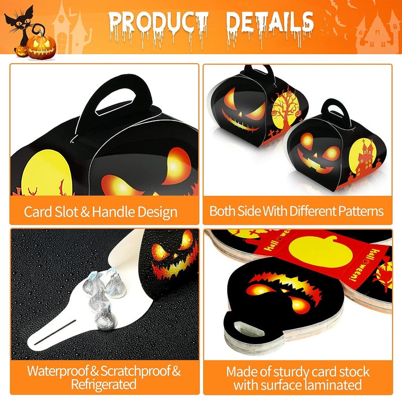 klarako 36 Pieces Halloween Pumpkin Candy Boxes Trick or Treat Favor Boxes Halloween Treat Goodie Boxes Halloween Paper Container Favor Candy Bags for Kids Halloween Party Decorations, 2.4 x 2.4 x 3.5 Inches - Image 4