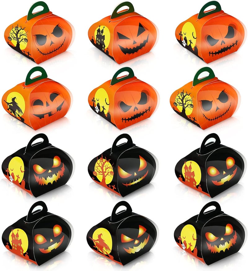 klarako 36 Pieces Halloween Pumpkin Candy Boxes Trick or Treat Favor Boxes Halloween Treat Goodie Boxes Halloween Paper Container Favor Candy Bags for Kids Halloween Party Decorations, 2.4 x 2.4 x 3.5 Inches - Image 1