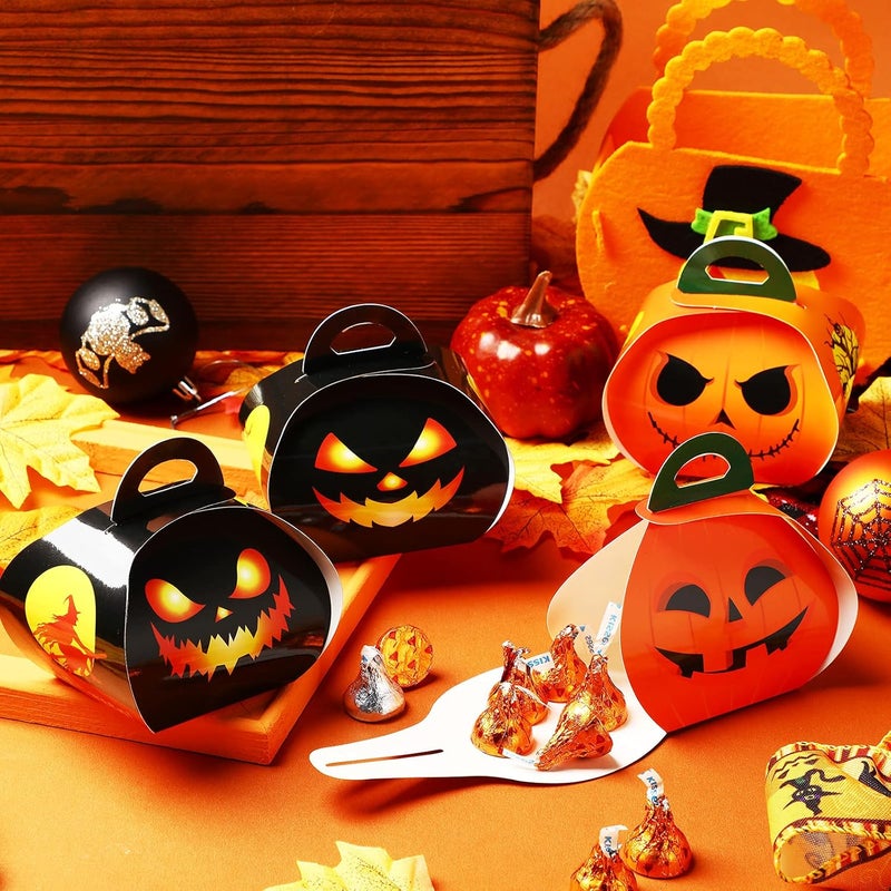 klarako 36 Pieces Halloween Pumpkin Candy Boxes Trick or Treat Favor Boxes Halloween Treat Goodie Boxes Halloween Paper Container Favor Candy Bags for Kids Halloween Party Decorations, 2.4 x 2.4 x 3.5 Inches - Image 5