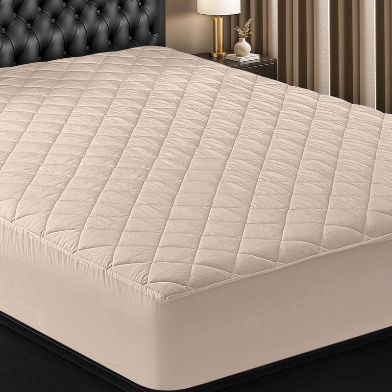 Utopia Bedding Quilted Fitted Mattress Pad, Twin Size, Elastic Fitted Mattress Topper Protector and Cover Stretches up to 16 Inches Deep, Machine Washable (Beige) - Image 1