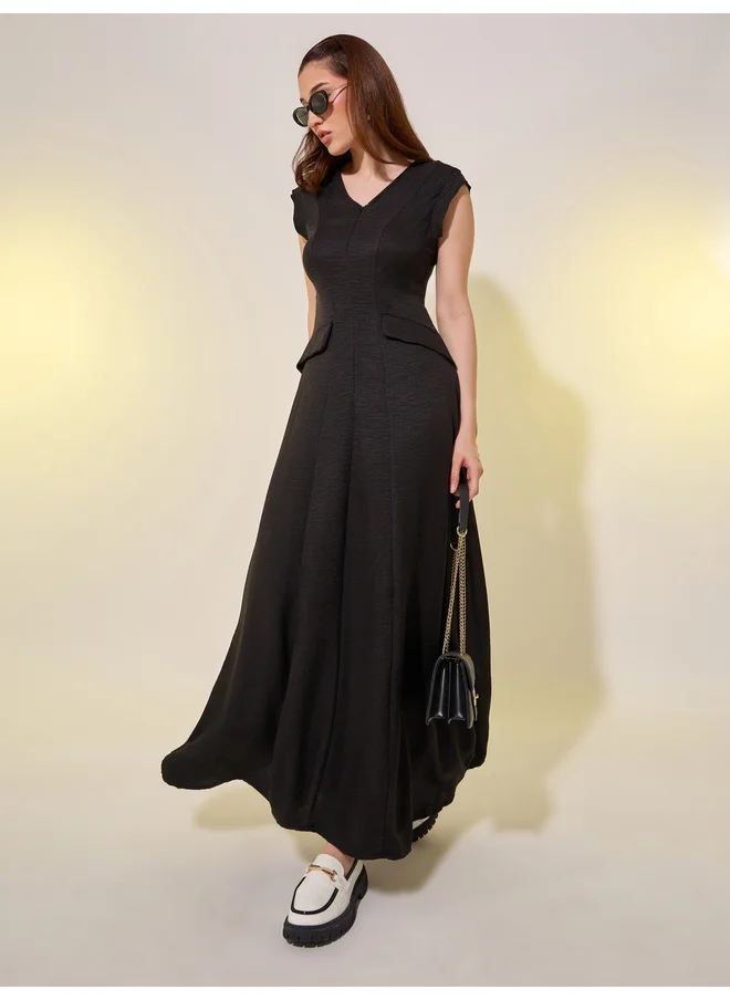 Take Two Take Two Solid Sleeveless V Neck A-Line Maxi Dress