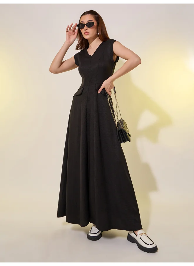 Take Two Take Two Solid Sleeveless V Neck A-Line Maxi Dress