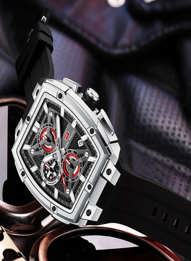 MF MINI FOCUS Men's Watch Analog Waterproof Fashion Date Wrist Watch, Skeleton Tonneau Watch for Men with Chronograph,Ideal for Sports Enthusiasts and Daily Wear - Perfect Gifts for Men, Silver - Image 2