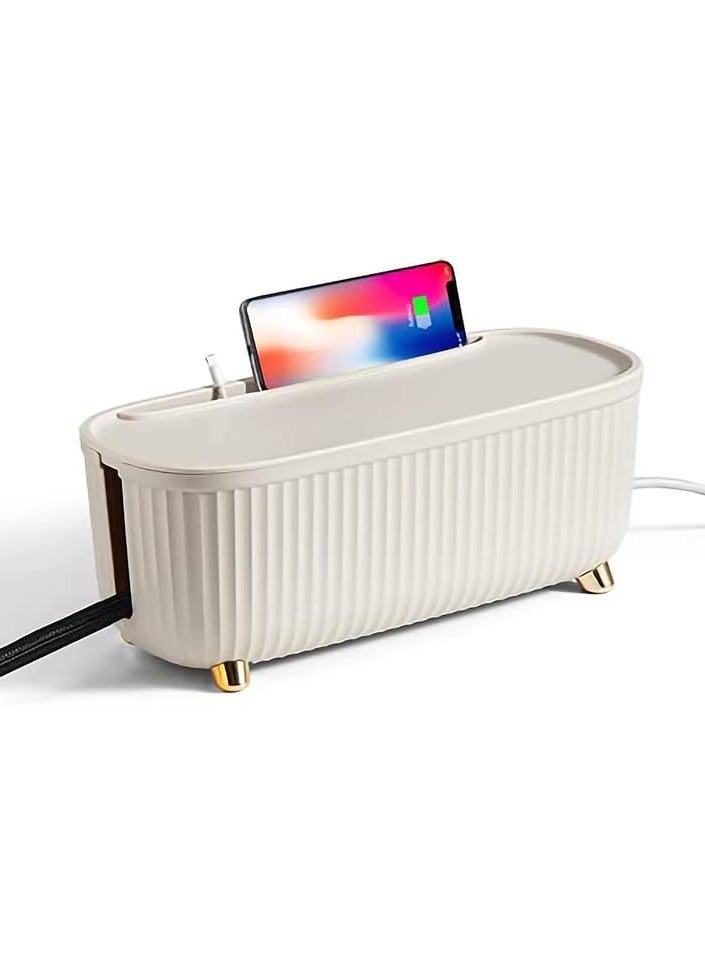 Excefore Cable Management Box - Cord Organizer Box 36.5 * 16.5 * 16cm -Insulated Cable Storage Box for TV, Computer, Laptop Power Strips -Fashionable Power Strip Box for Home, Office - Light Beige - Image 1