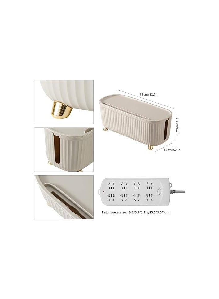 Excefore Cable Management Box - Cord Organizer Box 36.5 * 16.5 * 16cm -Insulated Cable Storage Box for TV, Computer, Laptop Power Strips -Fashionable Power Strip Box for Home, Office - Light Beige - Image 3