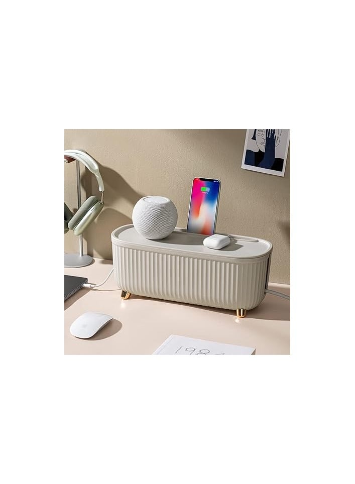 Excefore Cable Management Box - Cord Organizer Box 36.5 * 16.5 * 16cm -Insulated Cable Storage Box for TV, Computer, Laptop Power Strips -Fashionable Power Strip Box for Home, Office - Light Beige - Image 5