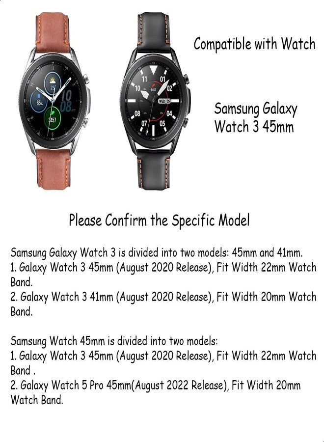 Snowoxen أحزمة Galaxy Watch 3 45mm حزمة 2، متوافقة مع حزام سامسونج، عرض 22mm جلد، للرجال والنساء أحزمة ذكية سريعة الإطلاق بحجم موحد (أسود + بني) - Image 3