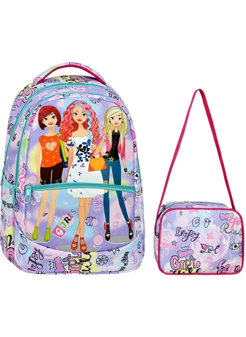 Çanta Trend Bag Trend Primary School Girl Patterned Girl Primary School Bag + Lunch Box
