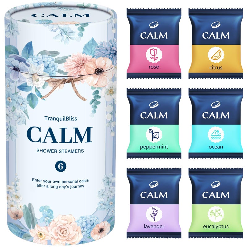 TranquilBliss Shower Steamers 6 Count Scented Shower Bombs with Organic Natural Fragrance SelfCare Relaxation Birthday Gifts for Women Who Have Everything Valentines Day Presents