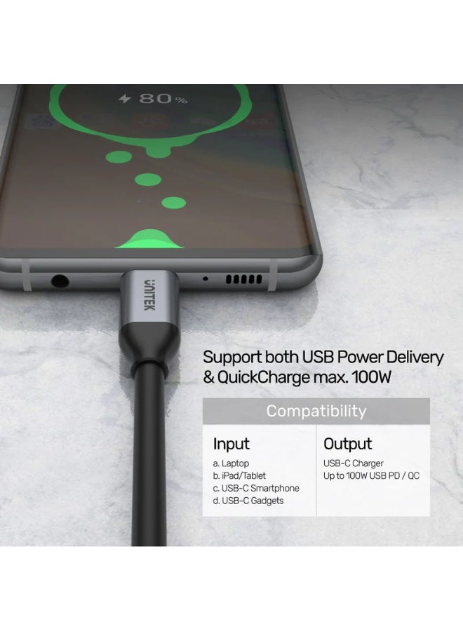 UNITEK كابل شحن سريع USB-C 100 واط PD، كابل فيديو USB-C 4K@60Hz، نقل بيانات 10 جيجابت في الثانية (USB 3.2 الجيل 2)، متوافق مع Thunderbolt 3، كابل USB-C ذكر إلى ذكر، 1م/2م. - Image 5