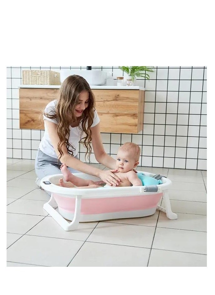 ماركة غير محددة حوض استحمام للأطفال من TOYS-EGYPT، حوض استحمام قابل للطي مع شماعة لسهولة التخزين ومخدة استحمام - لحديثي الولادة، 0-8 سنوات (وردي)  - Image 4