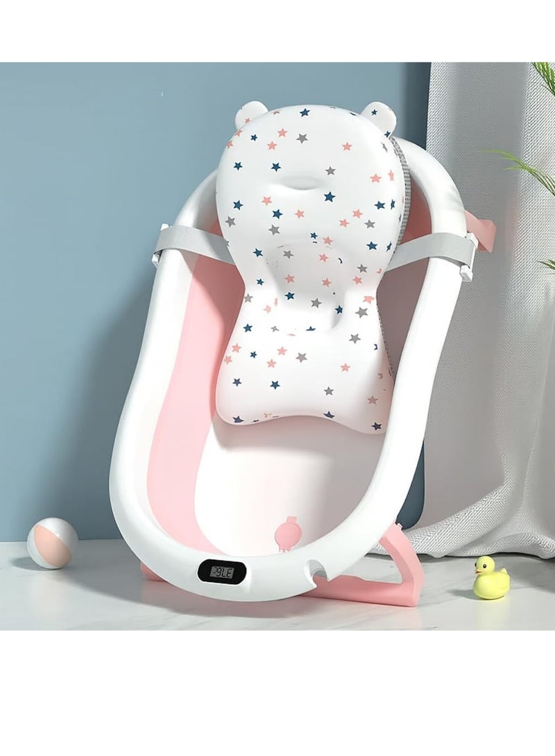 TOYS-EGYPT Baby Bathtub, Foldable Bath Tub with Hanger for Easy Storage and Bath Pillow - Newborn, 0-8 Years (Pink) - Image 1
