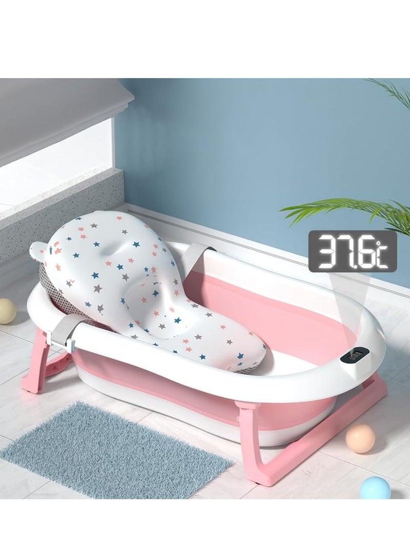 TOYS-EGYPT Baby Bathtub, Foldable Bath Tub with Hanger for Easy Storage and Bath Pillow - Newborn, 0-8 Years (Pink) - Image 2