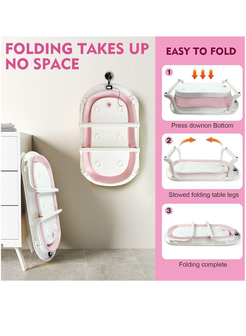 TOYS-EGYPT Baby Bathtub, Foldable Bath Tub with Hanger for Easy Storage and Bath Pillow - Newborn, 0-8 Years (Pink) - Image 4