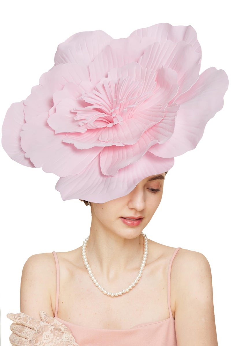 Gionforsy Flower Fascinators Hat Tea Party Hats for Women Cocktail Headband Hat for Wedding Pink - Image 1