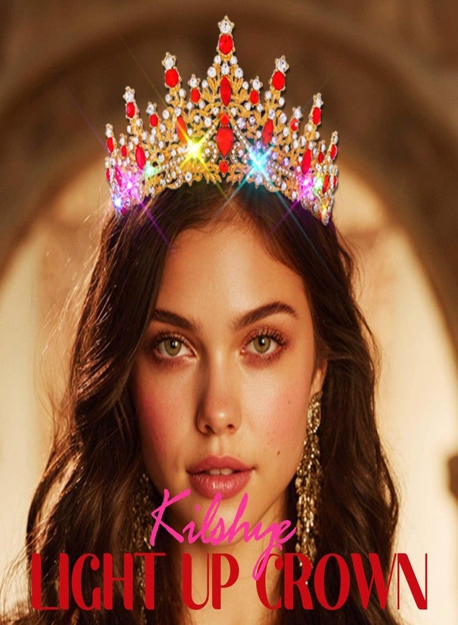 كيلشي تاج زفاف مضيء مرصع بأحجار الراين الحمراء، طوق رأس لامع لحفلات التخرج للنساء - Image 4