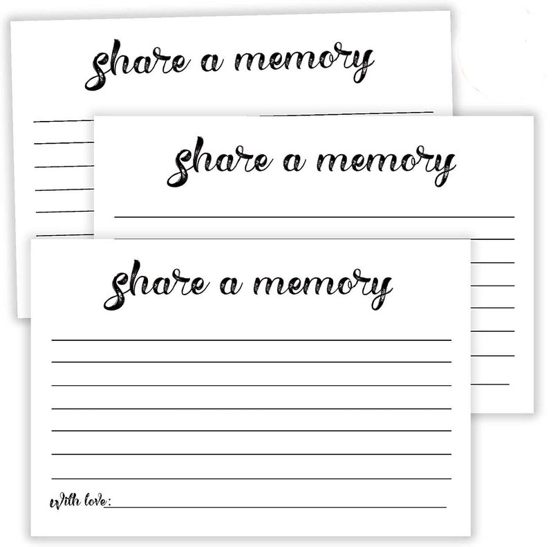 50 Share a Memory Cards Going Away Party Decorations Funeral Guest Book for Celebration of Life Birthday Anniversary Memorial Funeral Graduation Bridal Shower Retirement 4x6 Inch