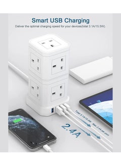 CAROSKI CAROSKI Tower Extension Cord 9-Power Socket 13 Ampere with 4 USB Charger Station - Fire Retardant Multi-Plug Office Supplies Protected Extension Cord - Stackable Extension Tower  - Image 3