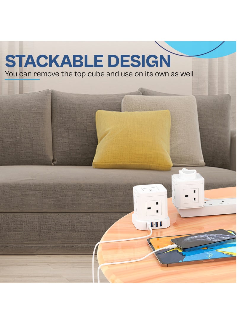 CAROSKI - CAROSKI Tower Extension Cord 9-Power Socket 13 Ampere with 4 USB Charger Station - Fire Retardant Multi-Plug Office Supplies Protected Extension Cord - Stackable Extension Tower - Image 1