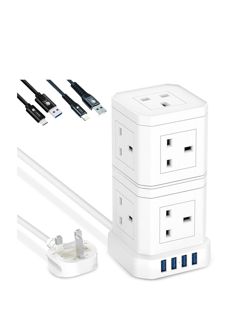 CAROSKI - CAROSKI Tower Extension Cord 9-Power Socket 13 Ampere with 4 USB Charger Station - Fire Retardant Multi-Plug Office Supplies Protected Extension Cord - Stackable Extension Tower - Image 1