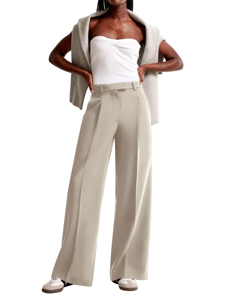 NIMIN Women Wide Leg Pants High Waisted Dressy Work Office Trousers Business Casual Palazzo Pants 2026 Fashion Outfits with Pockets Apricot - Image 3